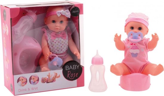 Baby Rose drink- en plaspop 25cm - Babypop