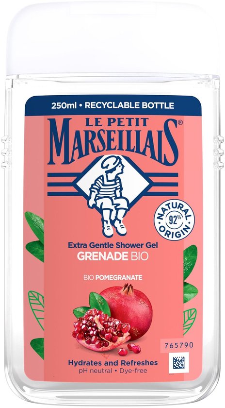Le Petit Marseillais Gel Douche Extra Doux Grenade BIO, pH neutre pour la peau et testé sous contrôle dermatologique, 250 ml