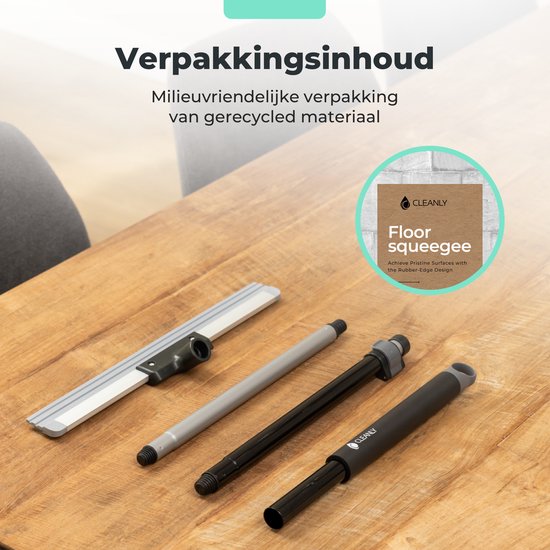 CLEANLY Vloertrekker met Steel Telescopisch 113-142 cm - Vloerwisser Badkamer met Rubberen Trekker - Watertrekker - Douchewisser - Breedte 43,5 cm - Zwart, Grijs