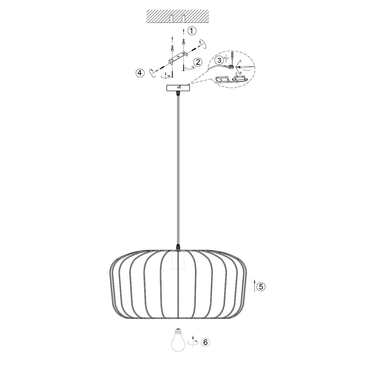 Anne Lighting - hanglamp - Sable - zwart - linnen metaal - Ø 60cm - E27 - 4193ZW