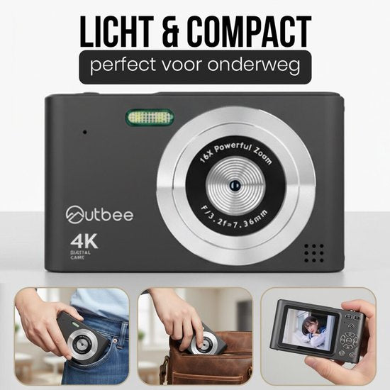 Outbee Digitale camera - Fototoestel - Digitale camera - Compact - Foto's en video's - 8 Beeldresoluties - 128GB - Zwart