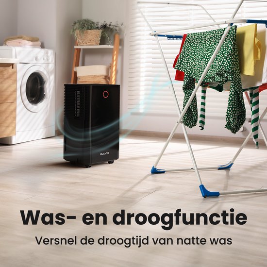 Auronic Luchtontvochtiger - Compact Serie - 12L per dag - Was-droog functie - Slaapkamer, Badkamer en Woonkamer - Vochtvreter voor in Huis - Zwart