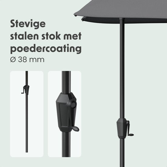 LifeGoods Balkon Parasol - Tuin - 270x135 cm - Halfronde Parasol - Waterdicht - UPF50+ - Donkergrijs