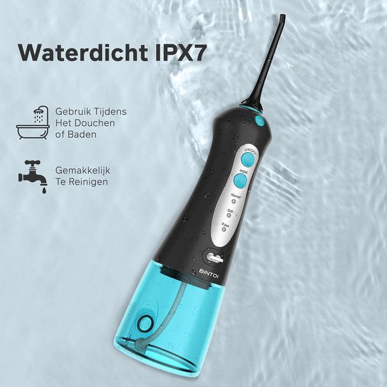 Bintoi® iSonic F500 - Waterflosser - Professionele Monddouche - Flos voor Beugels - Flosapparaten - 3 Standen en 4 Opzetstukjes - IPX7 Waterdicht - Incl. Reistas Cadeau