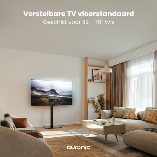 Auronic TV Standaard - TV Voet - In Hoogte Verstelbaar - Draaibaar - Kantelbaar - 32 tot 70 inch - Zwart