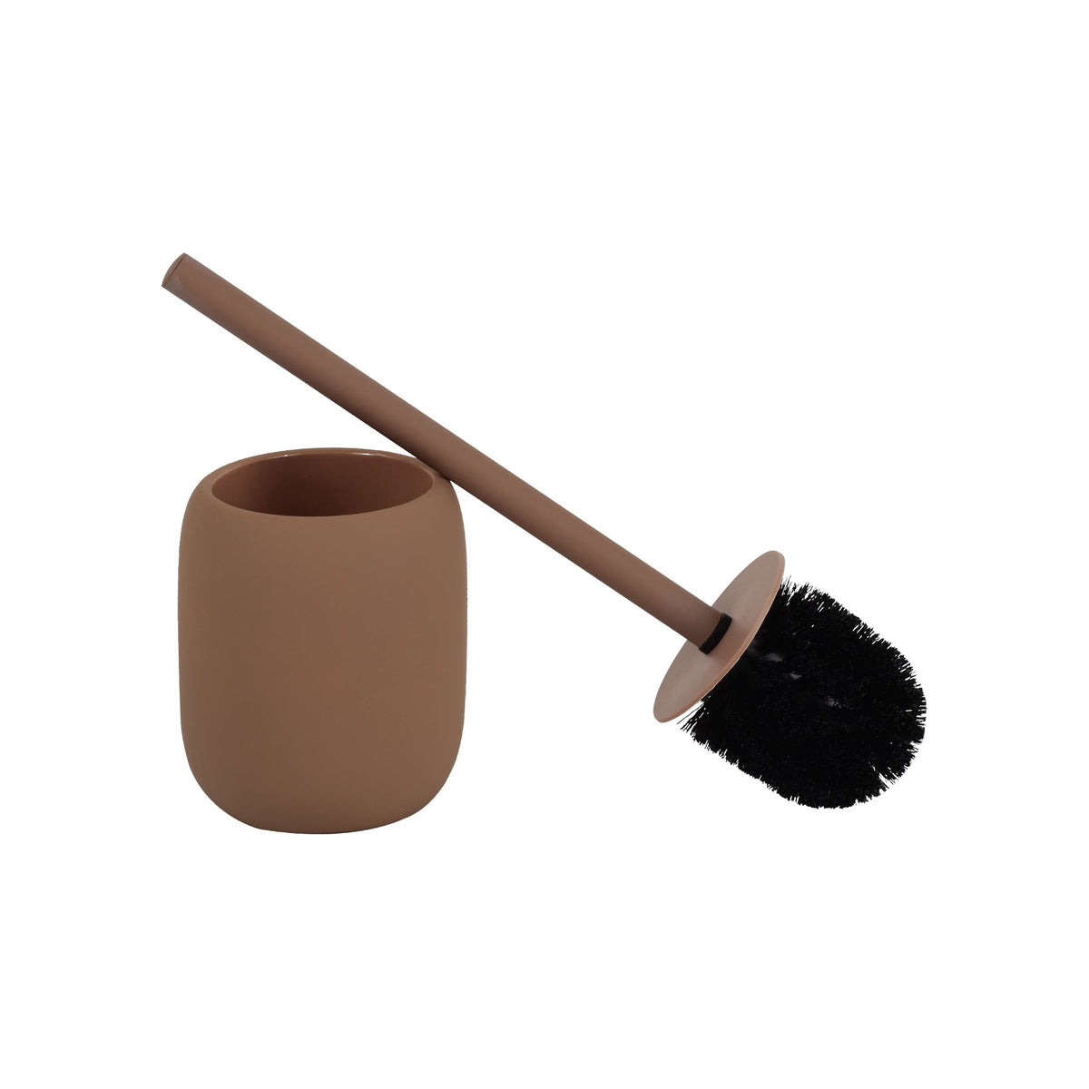 Furnihaus Keramische Badset 4-Delig – Bruin Met Rubber Coating – Stoneware Badkamer Accessoires