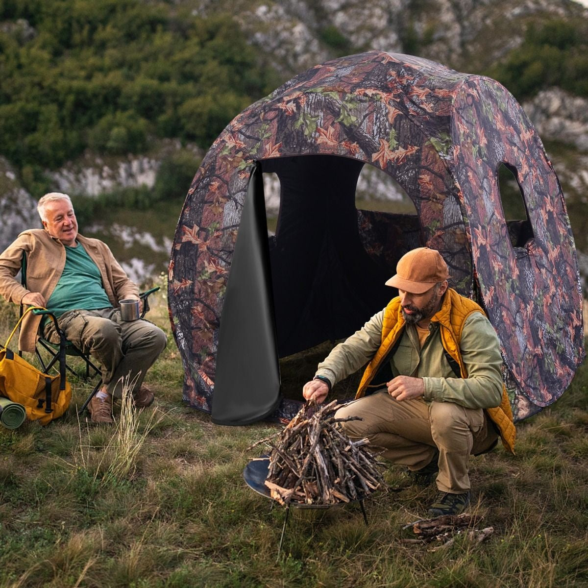 Coast Intrekbaar Jachthok voor 3 Personen Jachttent Stalen Frame Gaasramen Draagtas Spanbanden Grondpennen Camouflage 152 x 152 x 163cm