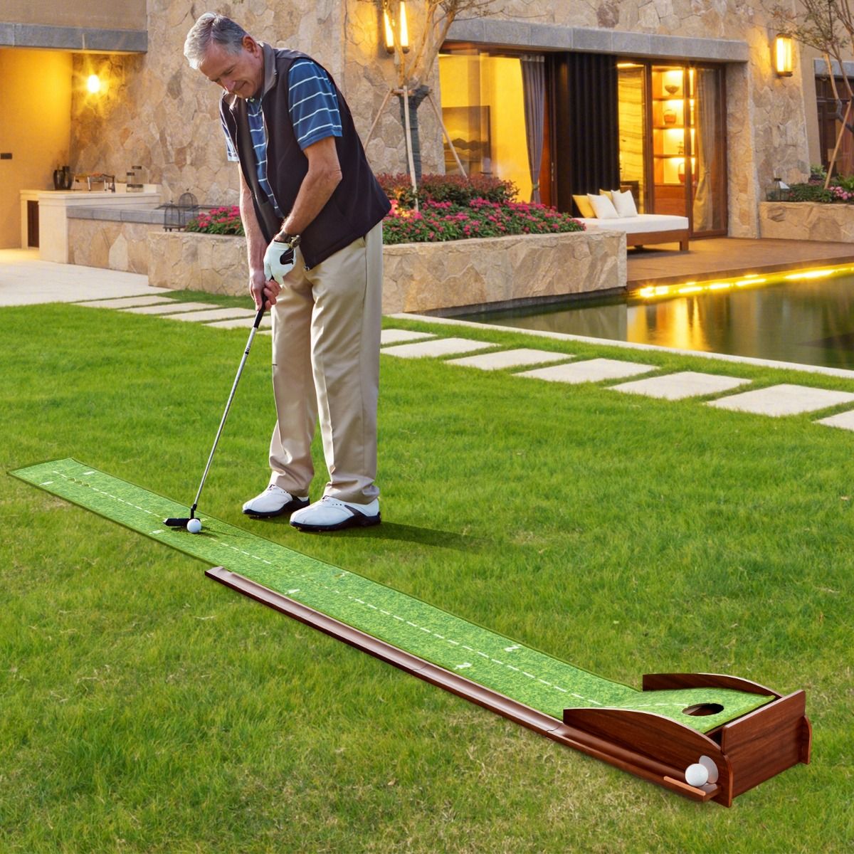 Coast Golf Oefenmat - Automatische Balterugloop - Inclusief 3 Golfballen - 277 x 29 x 15 cm