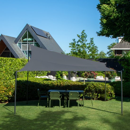 VONROC Premium Schaduwdoek - Tarp - Rechthoek - 400x300 cm – Waterafstotend - Grijs – Incl. Opbergtas en bevestigingskoord