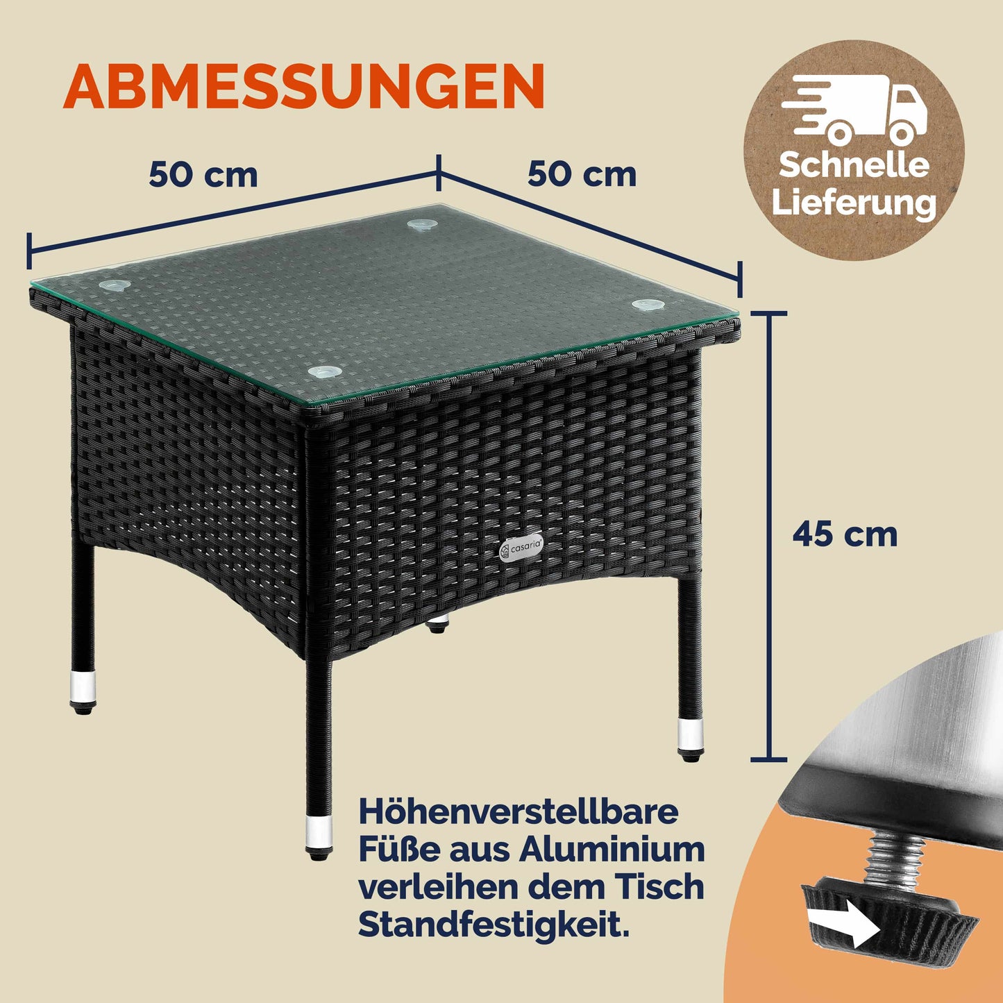 Casaria Bijzettafel Polyrotan Zwart 50x50x45cm