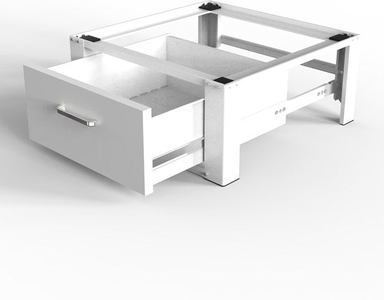 Vonia Wasmachine Verhoger - Wasmachine Verhoger met lade - Wasmachine Sokkel - Wasmachine Kast - Wasmachine ombouw - 63x54x31 - Wit