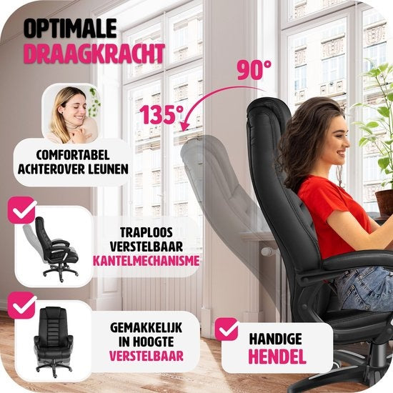 tectake® - Luxe design Bureaustoel directie kantoorstoel directiestoel - Zwart
