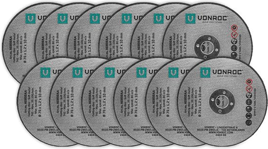 VONROC Doorslijpschijven set - Ø 76mm - 12 stuks - voor VONROC AG507DC en Universeel ge-schikt