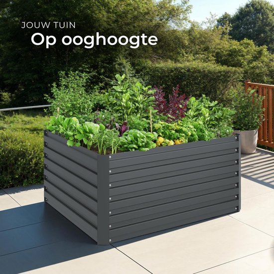tectake® Verhoogde Plantenbak Blomma - Bloembakken voor buiten Rechthoekig - Inclusief Werkhandschoenen - Verzinkt Staal - Stabiel en Weerbestendig - 120 x 100 x 56 cm - Tuinbed voor Kruiden, Groenten en Bloemen - Antraciet