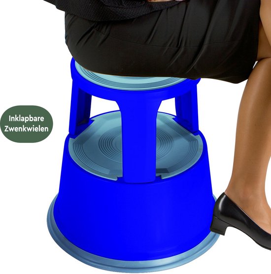 BRASQ Opstapkrukje Premium Blauw - Draagvermogen 150 kg - Opstapkruk - Olifantenvoet - Kantoorkruk - Roltrap - Kruk - Metaal