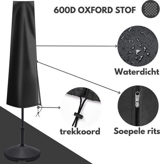 VAIVE Waterdichte Parasolhoes 600D met Rits - Voor Zweefparasol en Staande Parasol