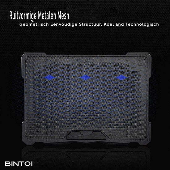 Bintoi® LSE100 – Laptop Standaard Verstelbaar – Tablet Houder – Laptopstandaard Laptoptafel – Laptop Cooler Stand – Laptophouder Laptop Koeler Verhoger – Cooling Pad – 6 Ventilatoren – Cadeau Tip