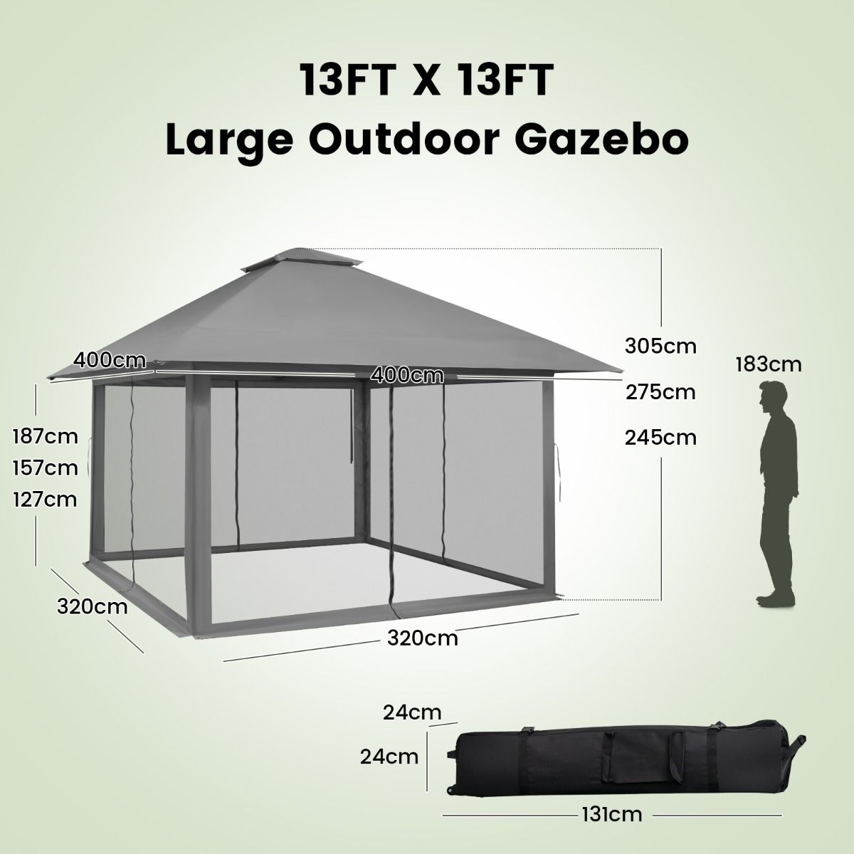 Coast Tuinpaviljoen met Gaaswanden met Ritssluiting - Opvouwbaar en Verstelbaar - 4x4m - Grijs