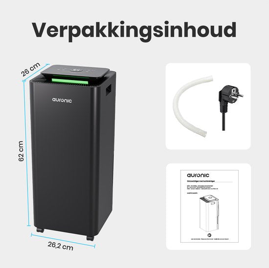 Auronic Luchtontvochtiger en Luchtreiniger - Pro Series - 20L per dag - Was-droog functie - Slaapkamer, Badkamer en Woonkamer - Vochtvreter voor in Huis - Zwart