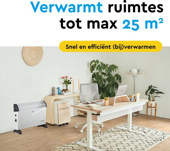 BRASQ Elektrische Convectorkachel - Elektrische Kachel - Compact en Geruisloos - Verstelbare thermostaat 750/1250/2000 watt - Verwarming wit - CH300