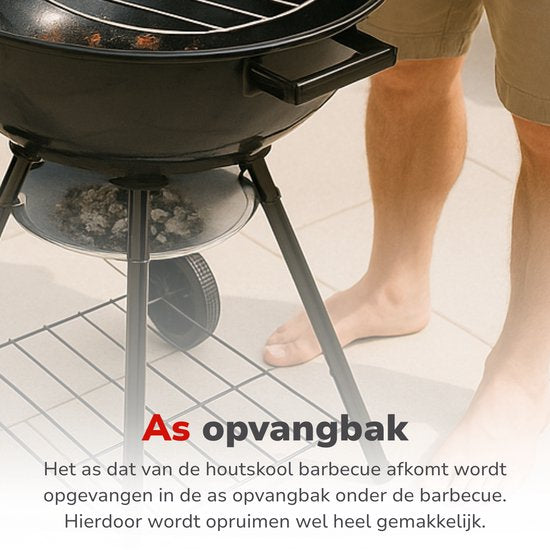 alpina Houtskool BBQ - Kogelbarbecue Ø43 cm - Barbecue met Deksel en Wielen - Geïntegreerd Ventilatiesysteem - Verwijderbare Asopvangbak - Zwart