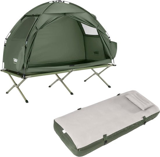 SoBuy Campingzelt met Luchtmatras en Campingbed Set - Groen - Oxford stof - 160x86x193 cm | OGS32-II-GR-TP