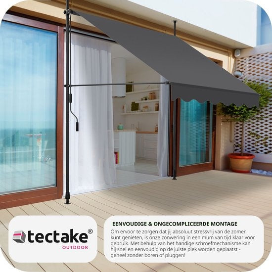 tectake - klemluifel - Zonnescherm – Zonneluifel - Verstelbaar - Klem-zonwering - Zonnescherm Balkon - 150 x 180 cm - zwartgrijs– zonwering - 404956