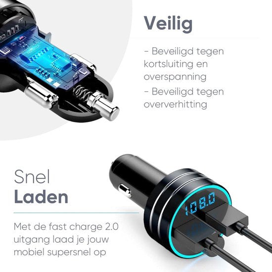 Trendfield FM Transmitter Bluetooth 5.0 - Carkit USB 3.0 Snelladen - Auto Accessoires - Beluister Draadloos Muziek via Spotify of Youtube