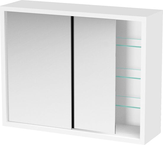 VDD - Medicijnkastje - Spiegelkast boven wastafel, badkamer, toilet - 50 x 40 x 14 cm - Wit
