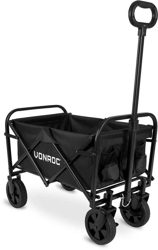 VONROC Bolderkar – Compact model – Opvouwbaar – 60 kg draagvermogen – 50l inhoud – Massieve anti-lek wielen – Stevig stalen frame – Polyester 600D – Zwart