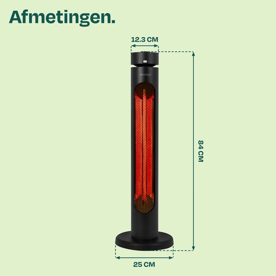 VONROC Staande Terrasverwarmer Panarea 2000W – Patio heater - Golden Carbon infrarood verwarmingselement – zwenkfunctie - Incl. afstandsbediening
