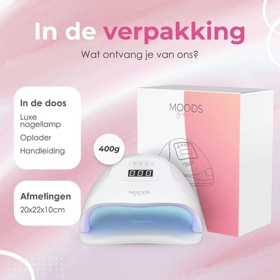Moods Gellac Professionele Luxe UV Nagellamp - Nageldroger - Bedienbaar met Knoppen - Krachtige LED Lamp - Wit