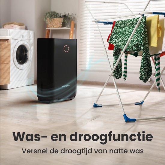 Auronic Luchtontvochtiger - Compact Series - 20L per dag - Was-droog functie - Slaapkamer, Badkamer en Woonkamer - Vochtvreter voor in Huis - Zwart