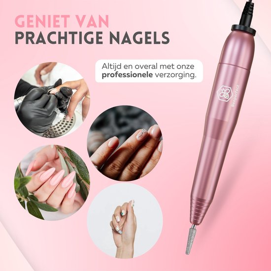 Beeperfect® Elektrische Nagelvijl - Nagelfrees - Manicure en Pedicure set - 12 Bitjes en 60 Schuurrolletjes - 4 Extra accessoires - Roze