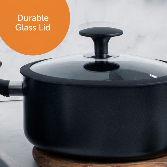 BK Vivid Keramische Antiaanbak Pannenset 13-delig - Ø16-28cm - Koekenpan - Hapjespan - PFAS-vrij – Inductie Pannenset – Ovenbestendig tot 160°C – Vaatwasserbestendig – Snelle opwarming – Koudgrepen - Zwart