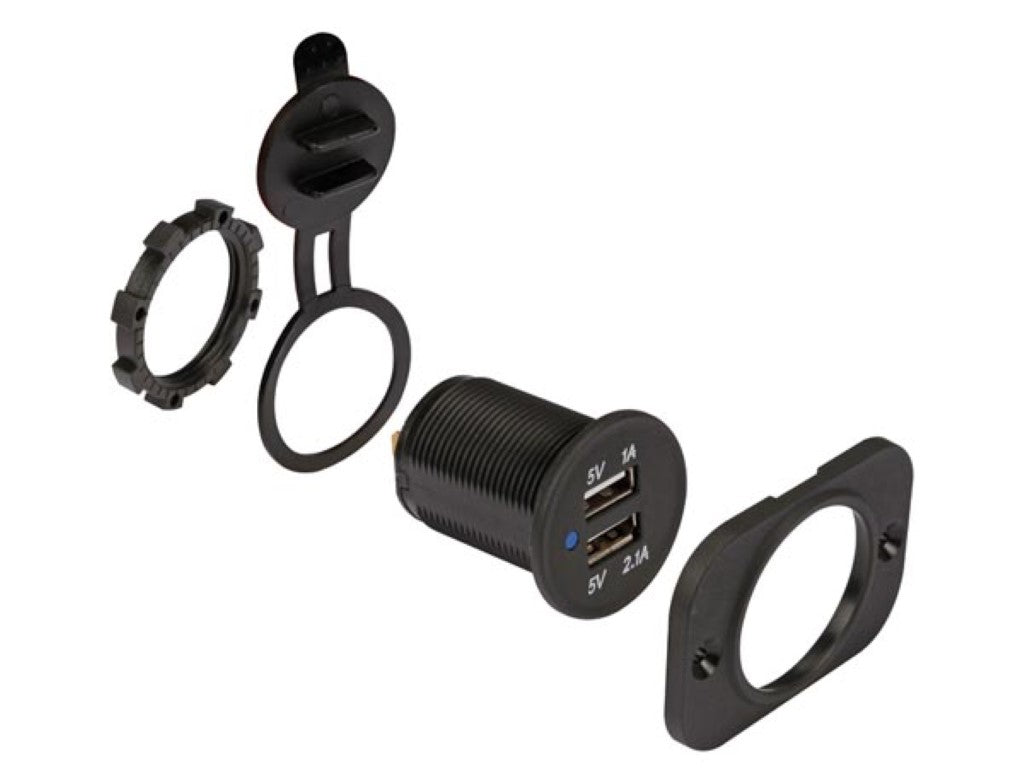 USB Lader - Inbouw - Dubbel - 12-24V - Spatwaterdicht - Kortsluitbeveiliging - Zwart