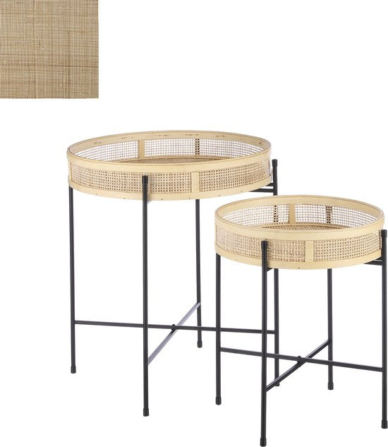 Mica Decorations Leandro Bijzettafel - Set van 2 - H53 x Ø45 cm - Zwart