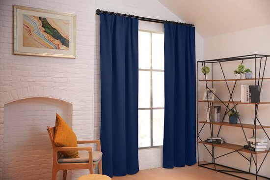 Larson - Luxe effen blackout gordijn - met haken - 1.5m x 2.5m - Donkerblauw
