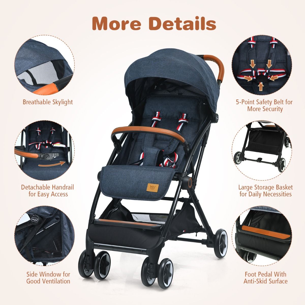 Coast Opvouwbare Kinderwagen - verstelbare rugleuning en voetensteun - schokabsorberende wielen - blauw