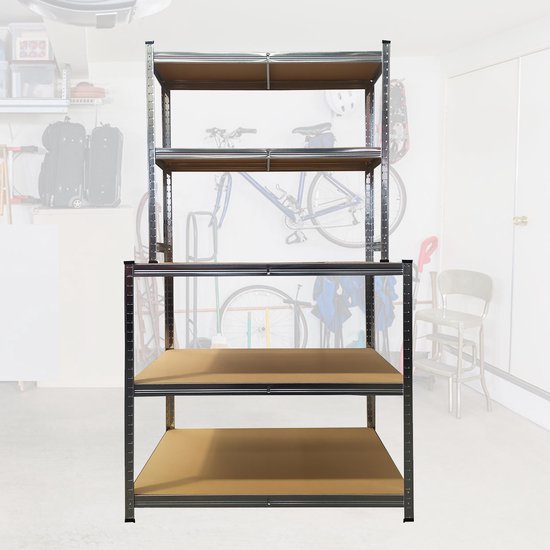 BRASQ Robuuste Werkbank RVS - Werktafel met 5 MDF-Planken - 100x60x180cm - Draagkracht Max. 550 KG