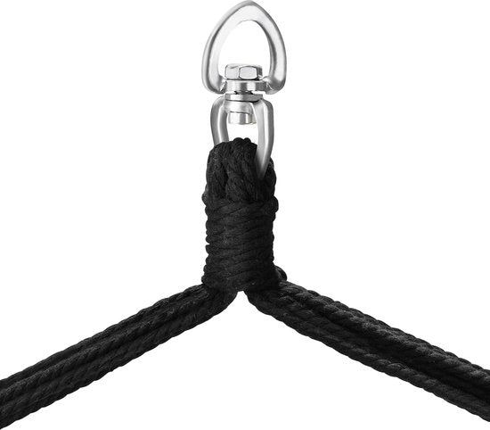 tectake® Hangstoel voor binnen of buiten - Weerbestendig - Met tabletvak en bekerhouder - Macramé schommel voor balkon en tuin - Hangende schommel belastbaar tot 150 kg - Grijs
