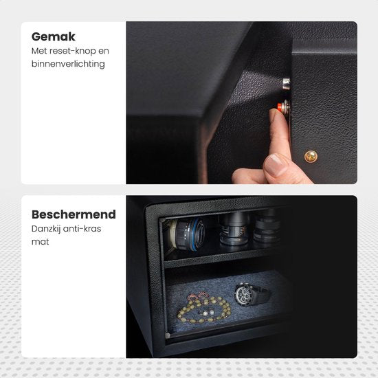 Auronic Elektronische Kluis - Cijferslot - Sleutel - Muurbevestiging - 4,3cm Deur - 130dB Alarm - 28L - 30x38x30cm - 10KG - Staal - Zwart