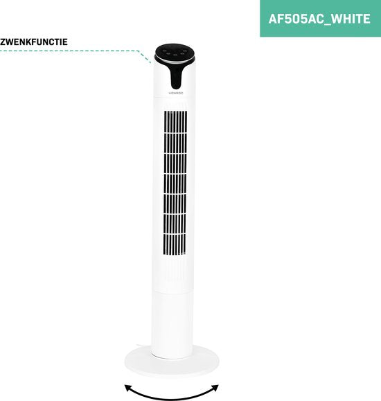 VONROC Luxe Ventilator - Torenventilator – hoogte 110 cm – Incl. afstandsbediening - 3 snelheden – zwenkfunctie - 15 uurs timer - wit