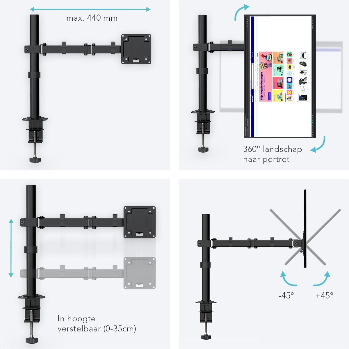 Auronic Monitor Arm - 1 Scherm - 13 tot 32 Inch - Verstelbaar - Staal - Zwart