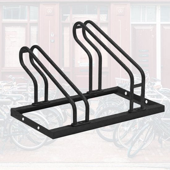 BRASQ Fietsenrek voor 2 Fietsen - Fietsenstandaard - Fietsrek - Fietsbeugel voor Vloer Inclusief bevestigingsmateriaal - Zwart