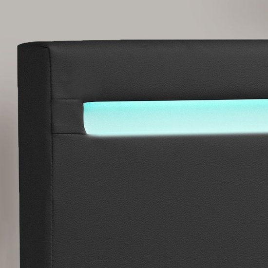 Gestoffeerd Bed Verona - 90 x 200 cm - Zwart - LED Verlichting