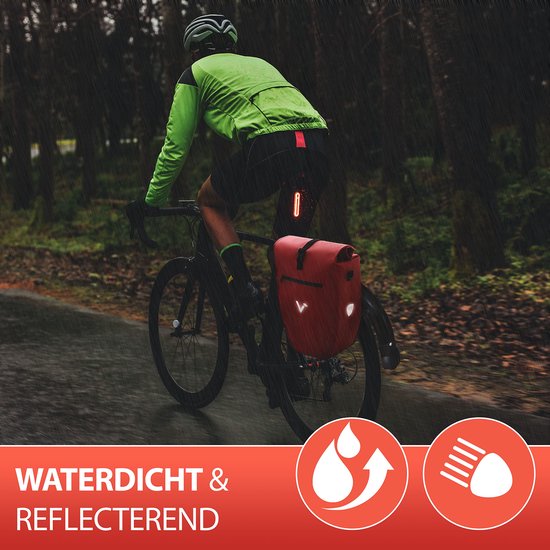 Valkental - ValkBasic 28L - Rood - Grote en waterdichte bagagedragertas - fietstas voor bagagedrager met reflectoren