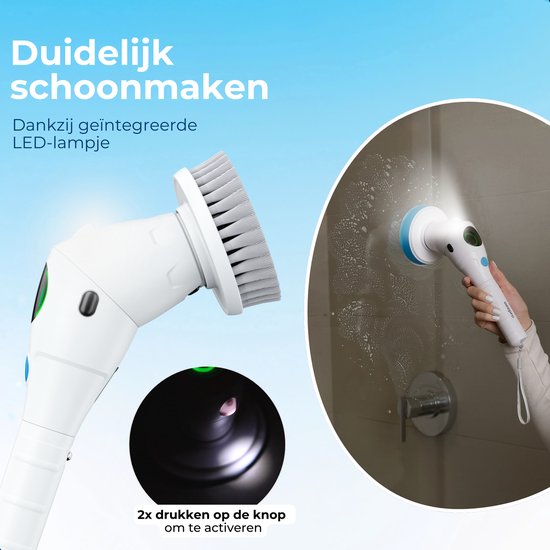 Beepro - Elektrische Schoonmaakborstel - Schrobber met Steel - 10 Opzetstukken