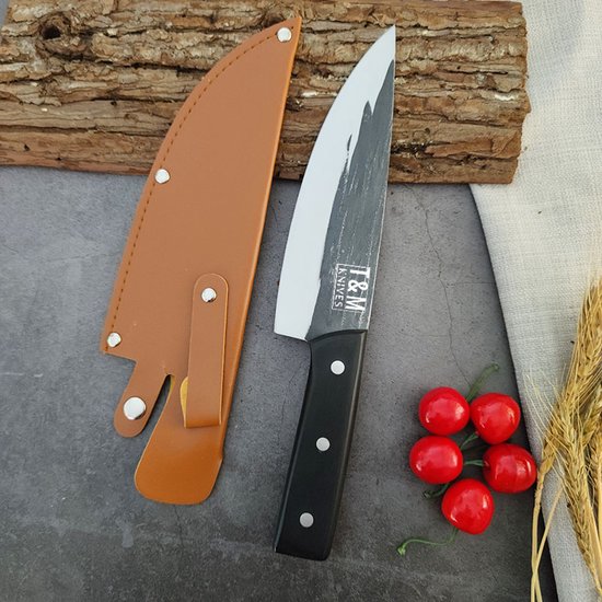 T&M Knives Premium Koksmes Torgnys - 30cm Keukenmes Geschaafd En Gehamerd Staal - Inclusief Cadeaubox en Beschermhoes