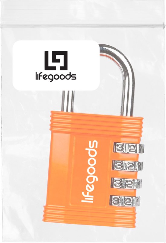 LifeGoods Hangslot - Cijferslot - Kofferslot - Reisslot - 4-Cijfers - Weerbestendig - Oranje